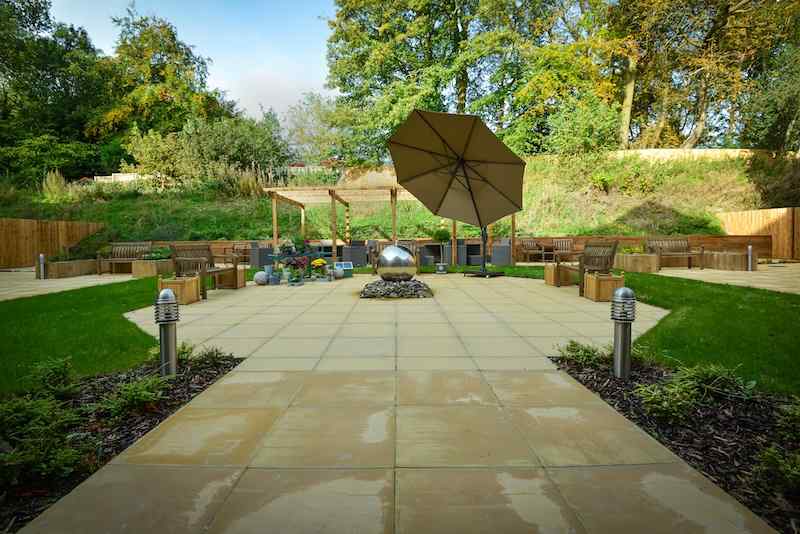 Priorslee House patio and gardens with decoration